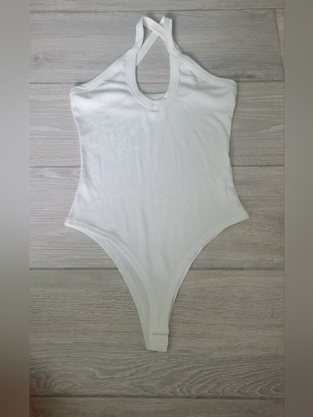 Women's White Ribbed Cross-Back Bodysuit